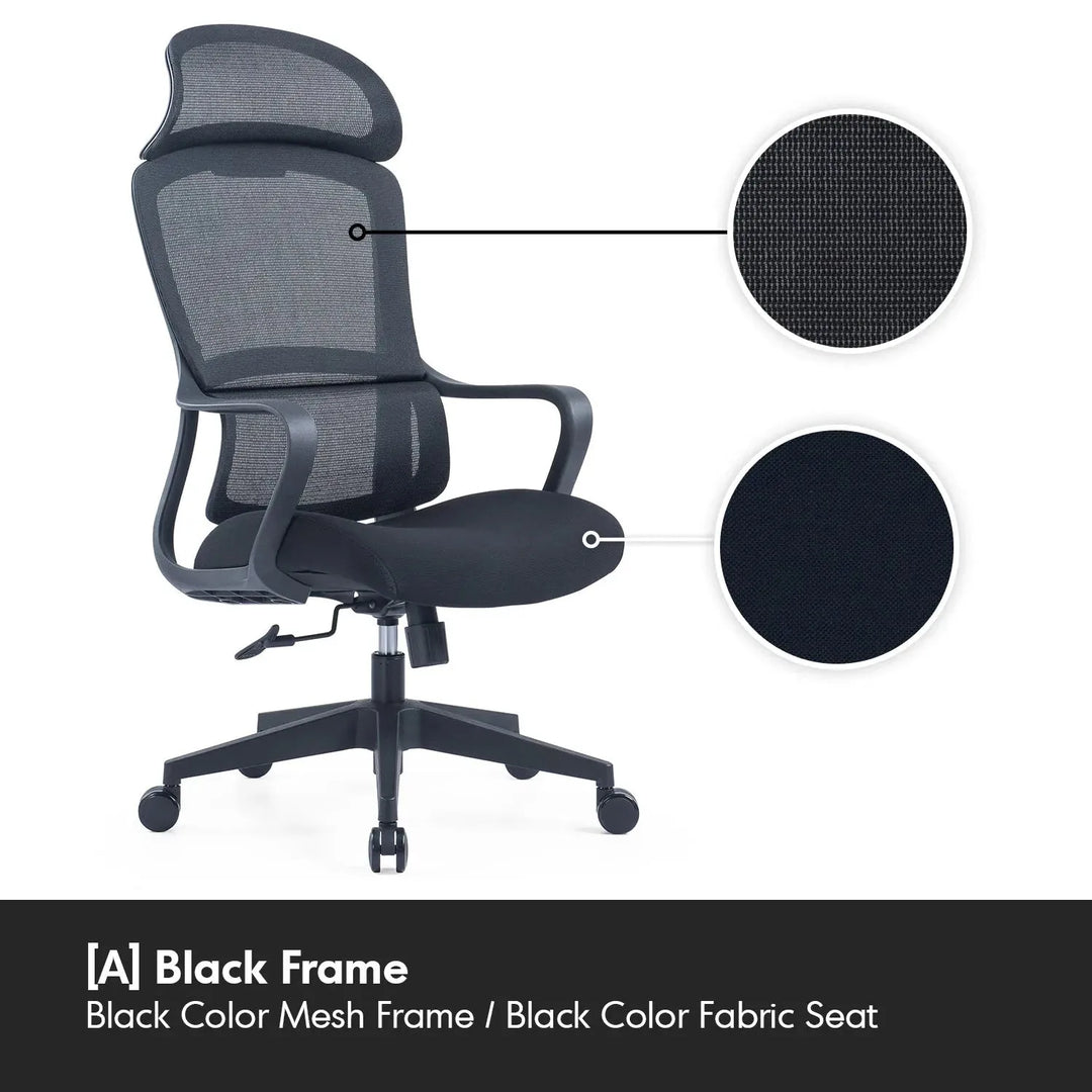 Modern mesh ergonomic office chair with headrest curve in real life style.