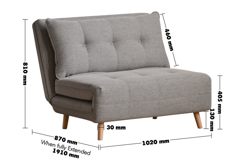 Modern Mixed Weave Fabric 1 Seater Sofa Bed AERO Size Chart