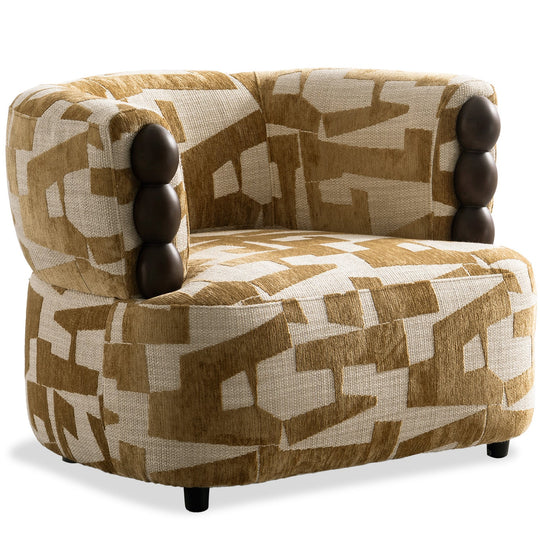 Modern mixed weave fabric 1 seater sofa puff in white background.