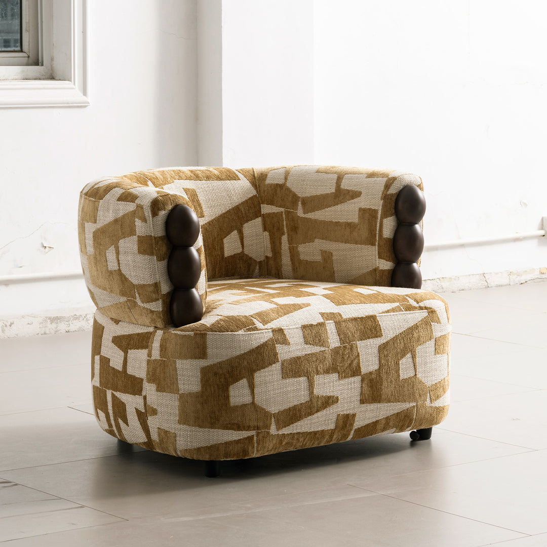 Modern mixed weave fabric 1 seater sofa puff in details.