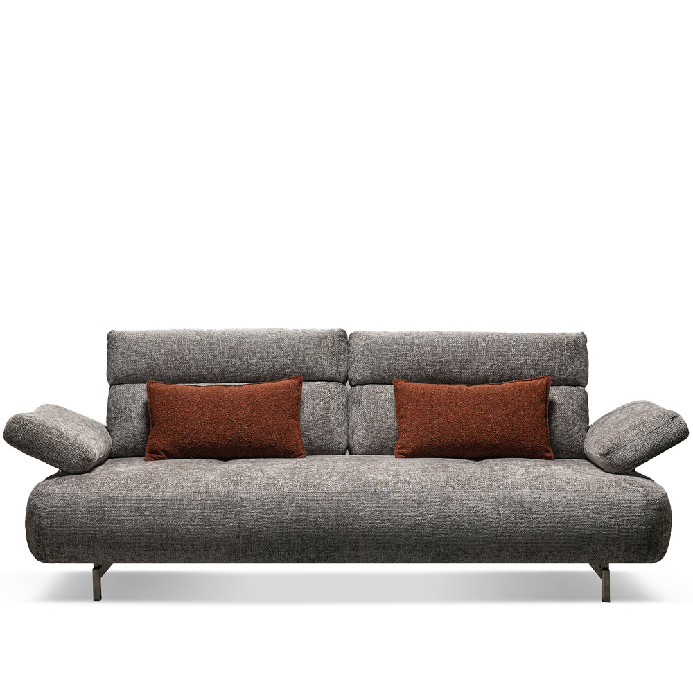 Modern mixed weave fabric 3 seater sofa flip in white background.