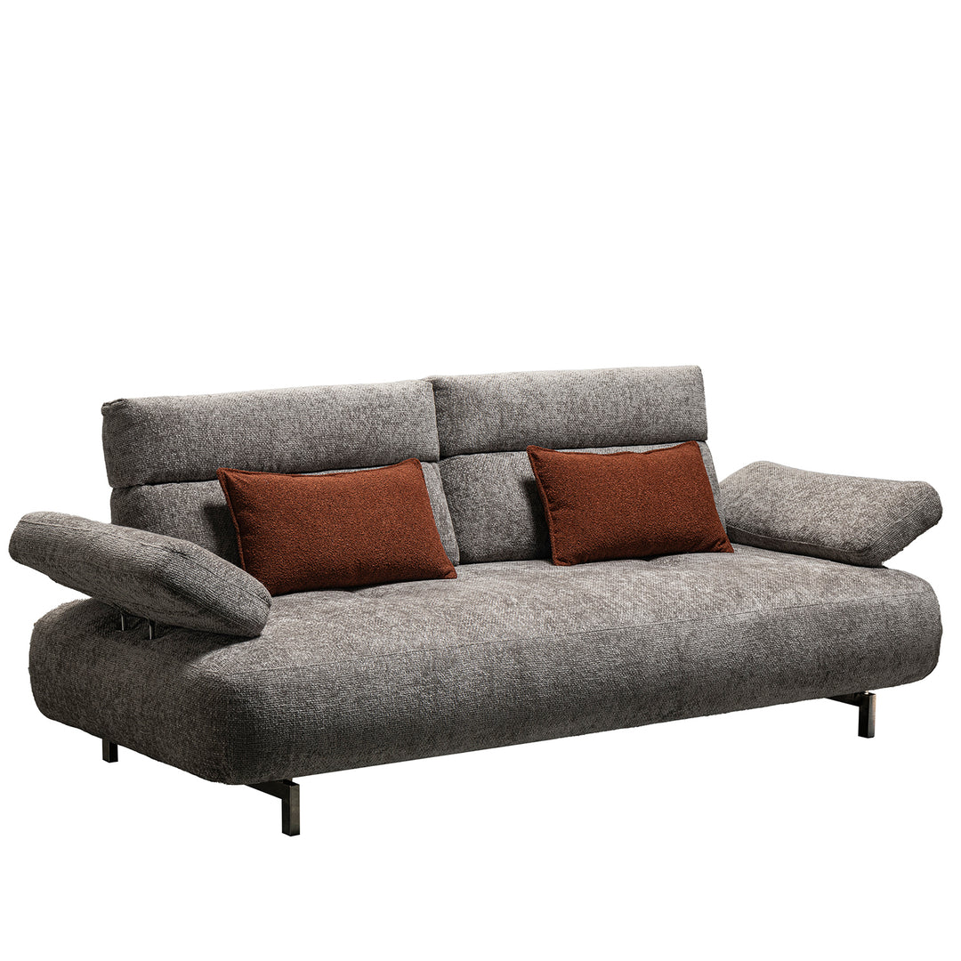 Modern mixed weave fabric 3 seater sofa flip in still life.