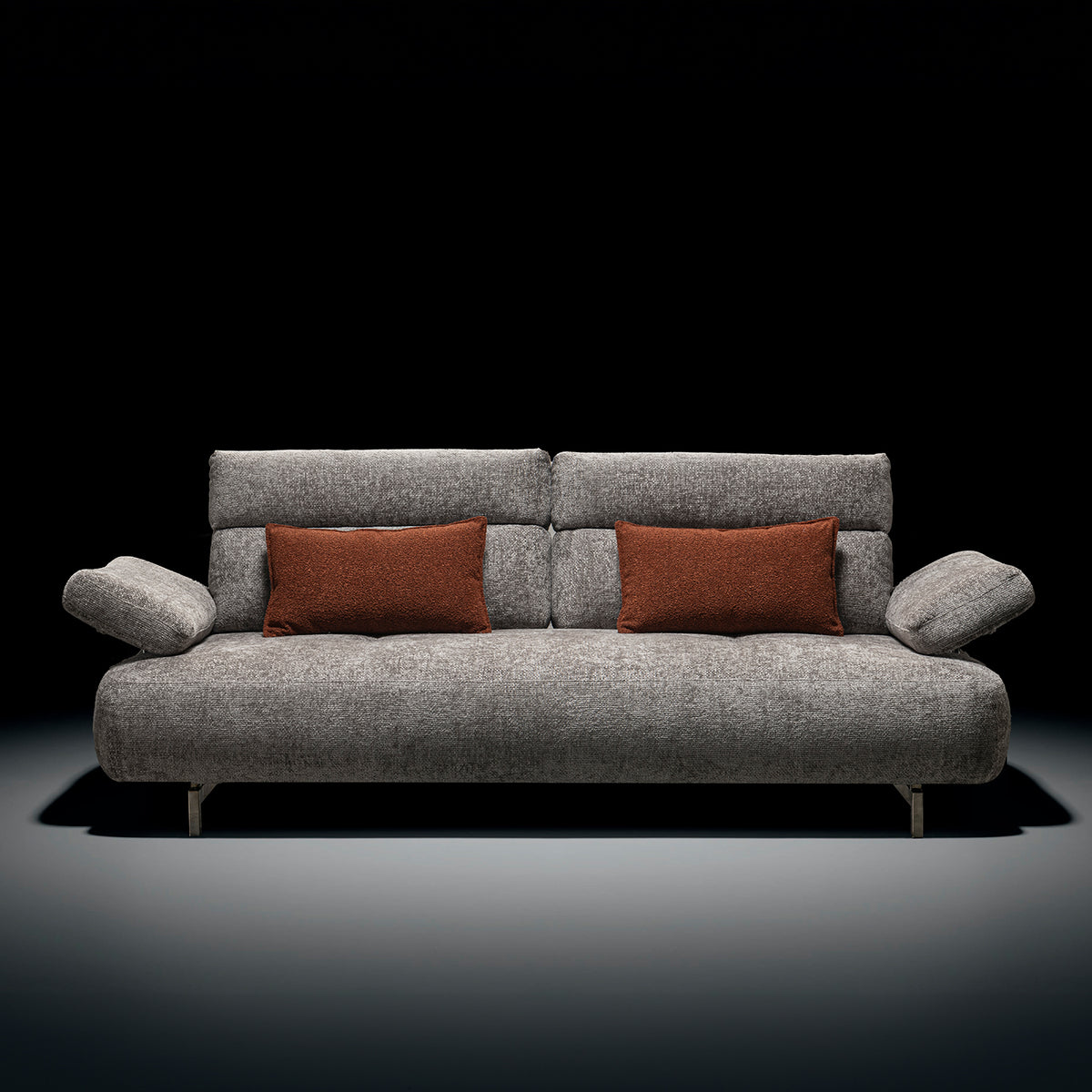 Modern mixed weave fabric 3 seater sofa flip in close up details.