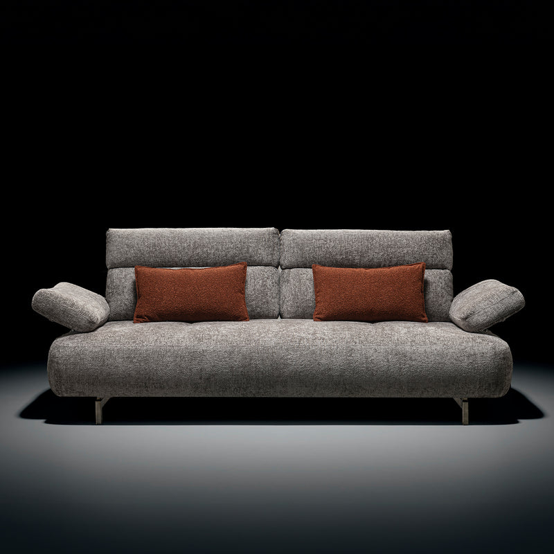 Modern mixed weave fabric 3 seater sofa flip in close up details.