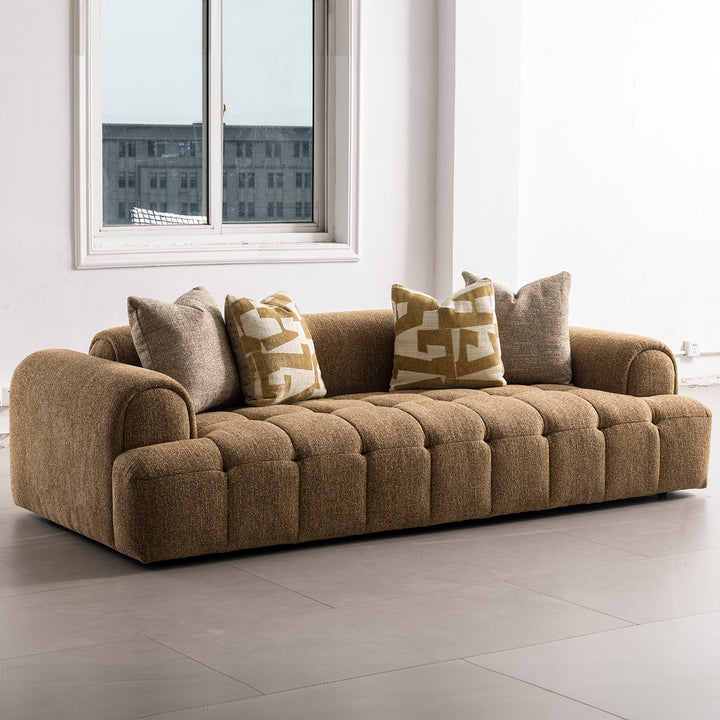 Modern mixed weave fabric 3 seater sofa puff conceptual design.