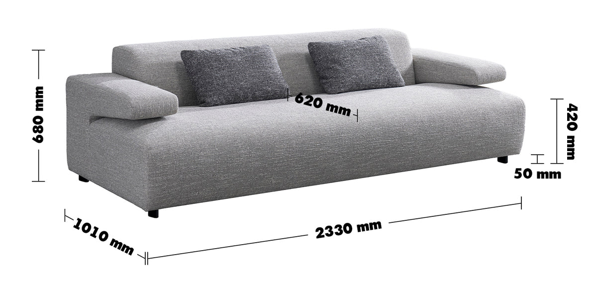 Minimalist Mixed Weave Fabric 3 Seater Sofa TORO Size Chart