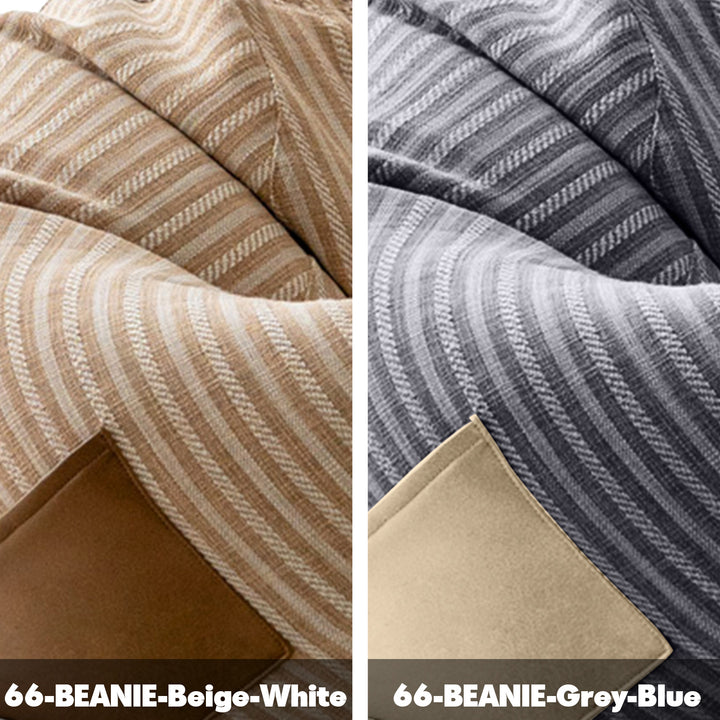 Modern mixed weave fabric bean bag 1 seater sofa beanie color swatches.