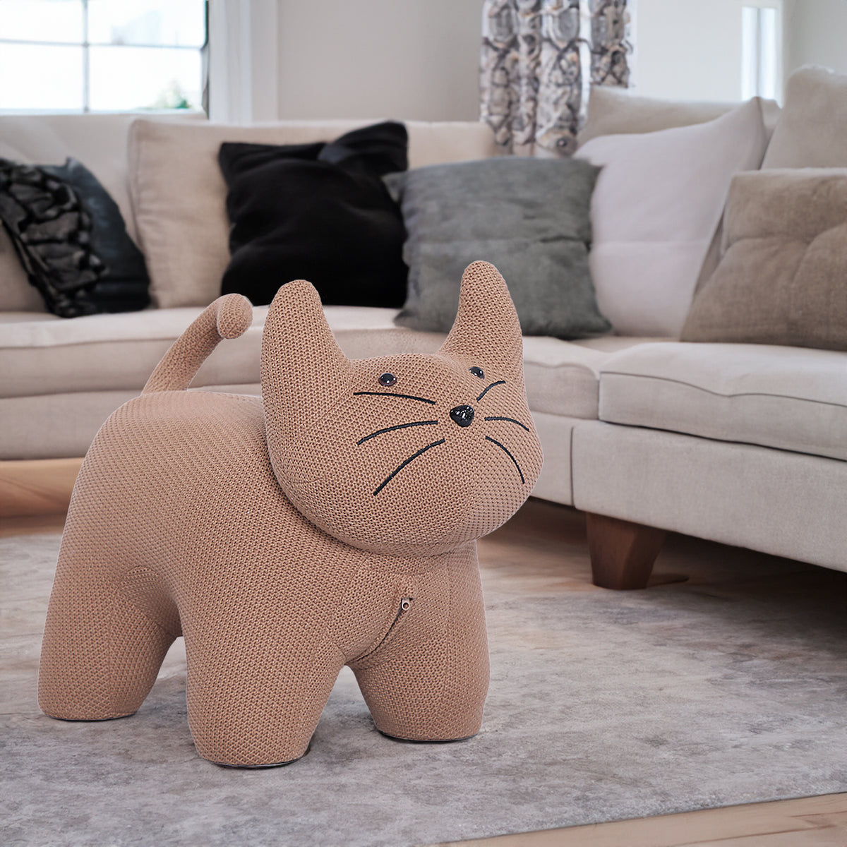 Bauhaus mixed weave fabric ottoman decoration cat primary product view.