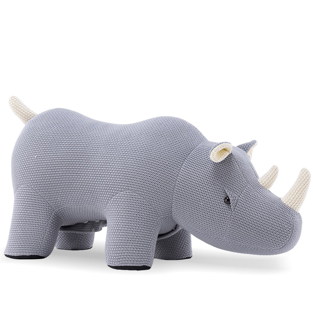 Modern mixed weave fabric ottoman decoration rhino in white background.