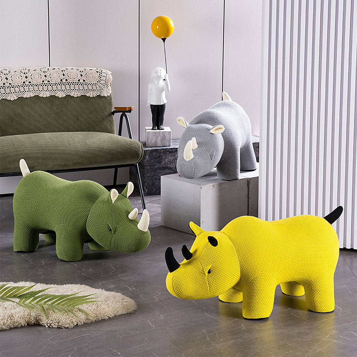 Bauhaus mixed weave fabric ottoman decoration rhino primary product view.