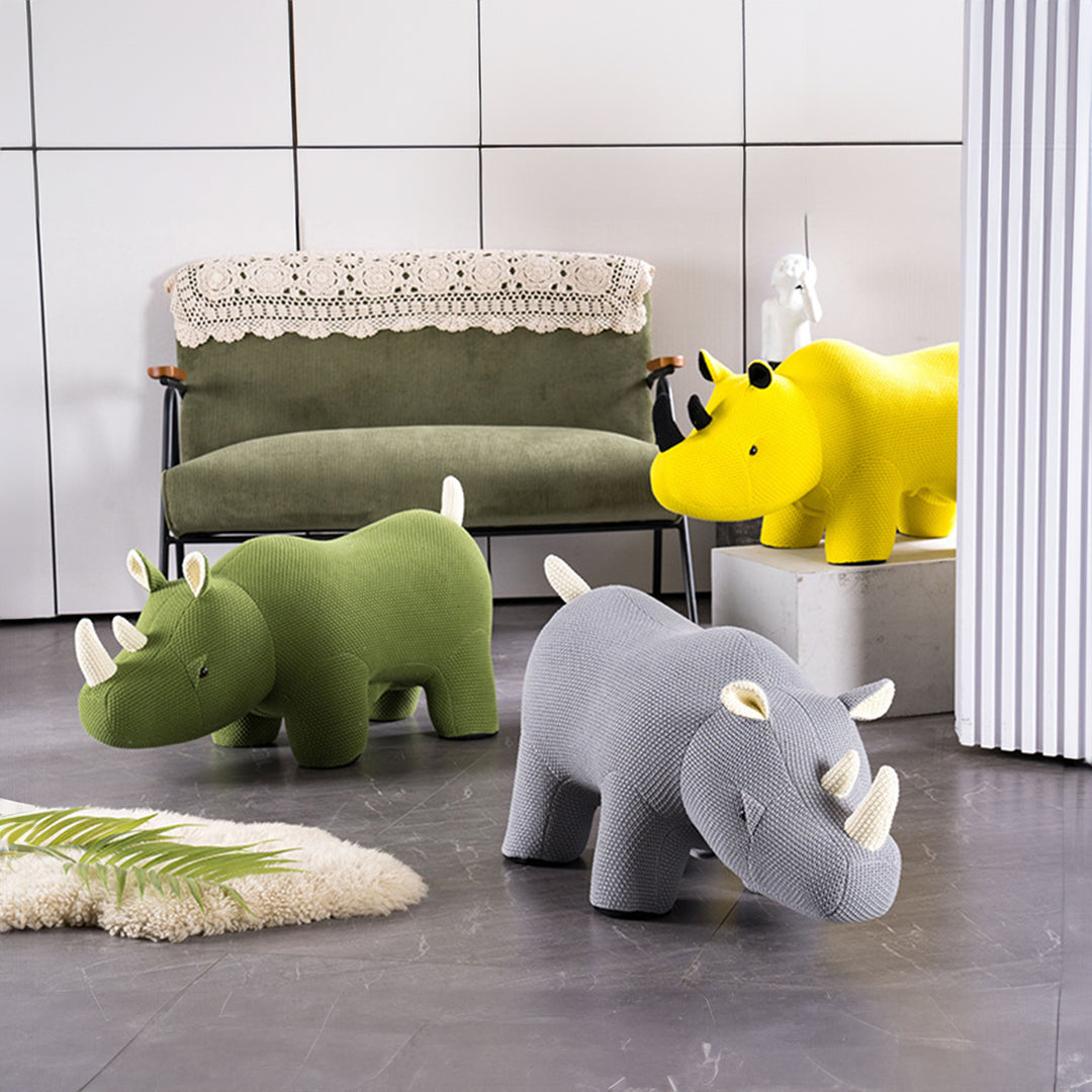 Modern mixed weave fabric ottoman decoration rhino in details.