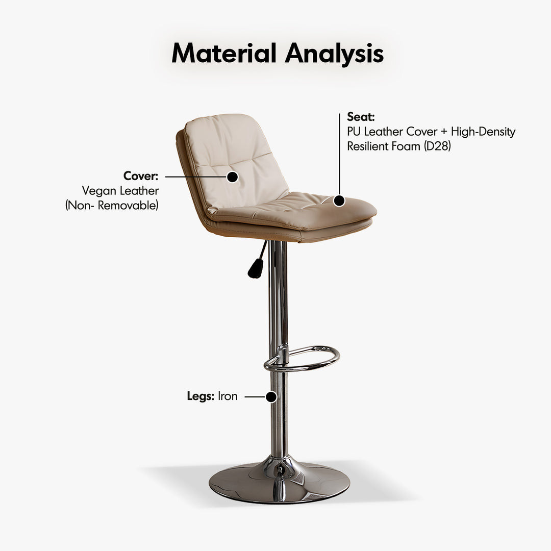 Modern pu leather height adjustable revolving bar chair spin detail 1.