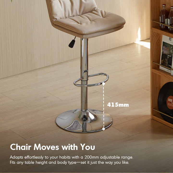 Modern pu leather height adjustable revolving bar chair spin in details.