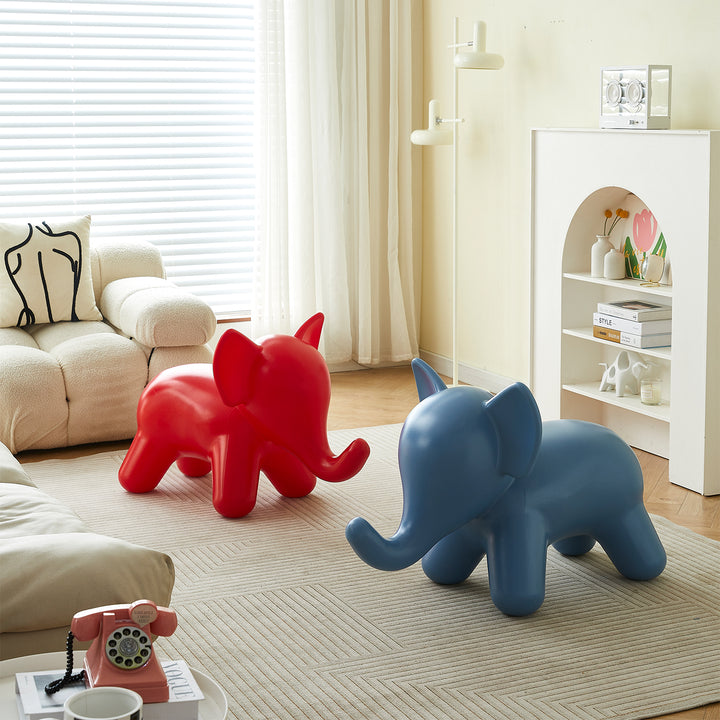 Modern plastic decor elephant in panoramic view.