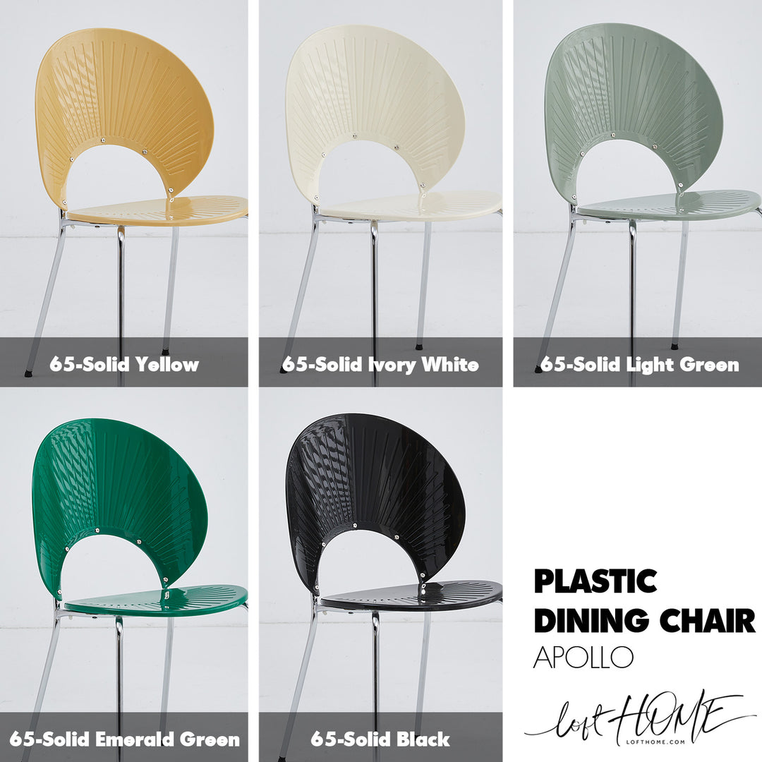 Modern plastic dining chair apollo material variants.