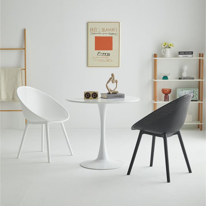 Modern plastic dining chair europa in panoramic view.