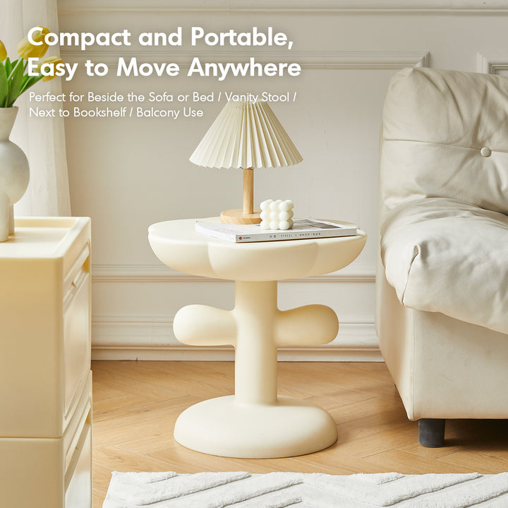 Contemporary plastic side table blaze in panoramic view.