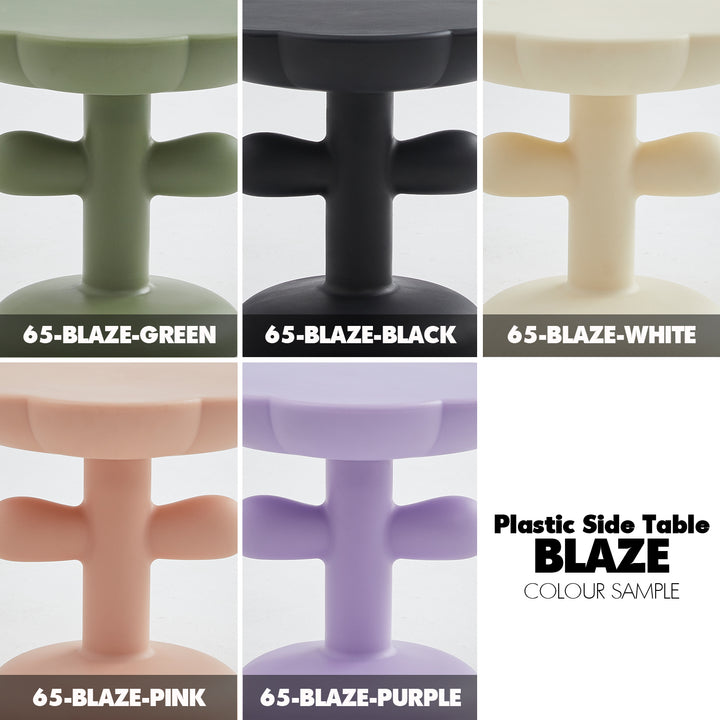 Contemporary plastic side table blaze color swatches.