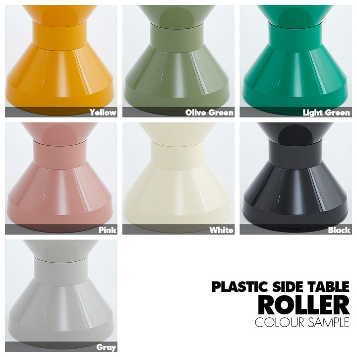 Modern plastic side table roller material variants.