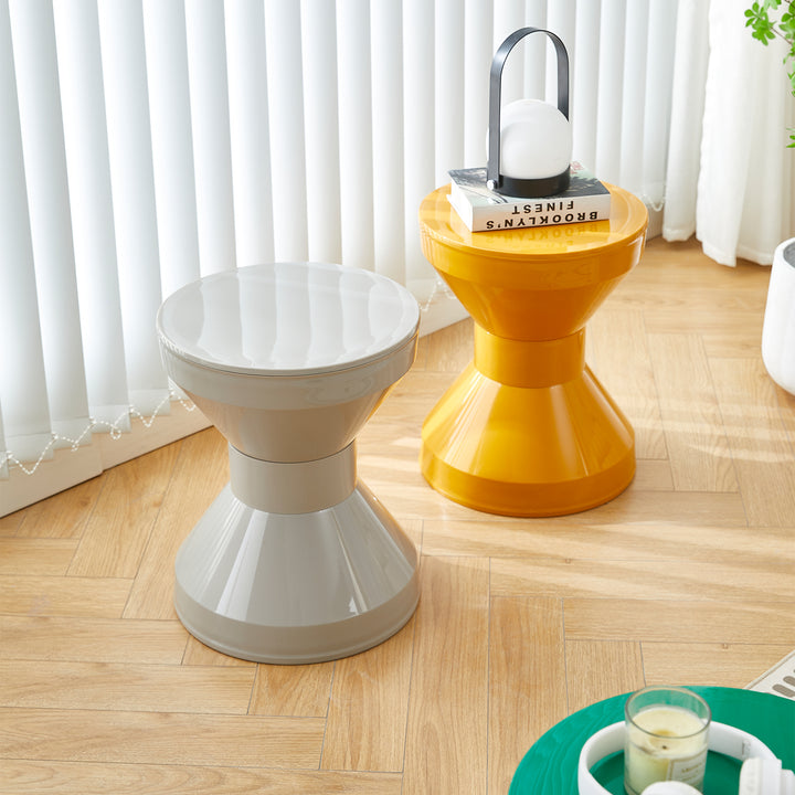 Modern plastic side table roller in close up details.