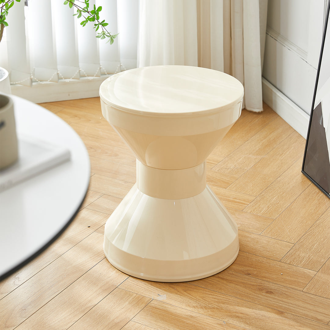 Modern plastic side table roller in panoramic view.