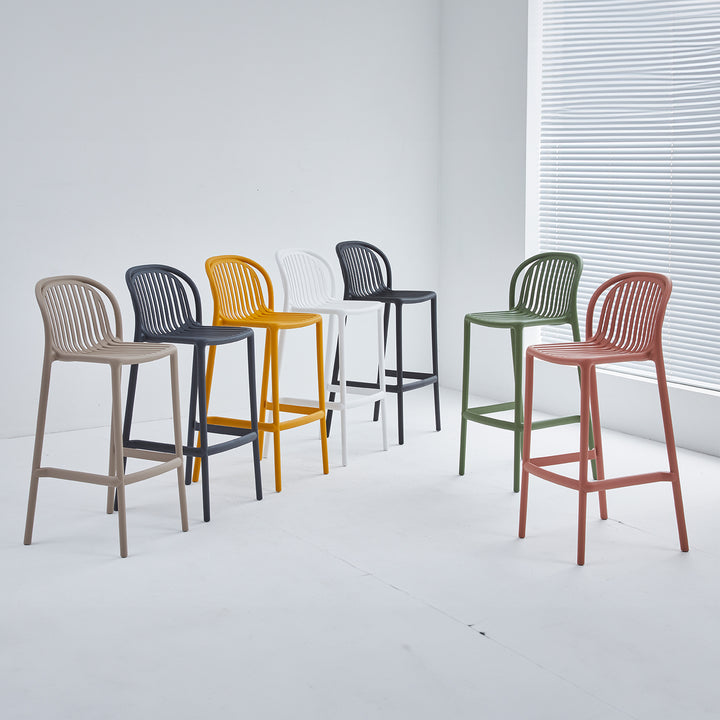 Contemporary plastic stackable bar chair flare detail 4.