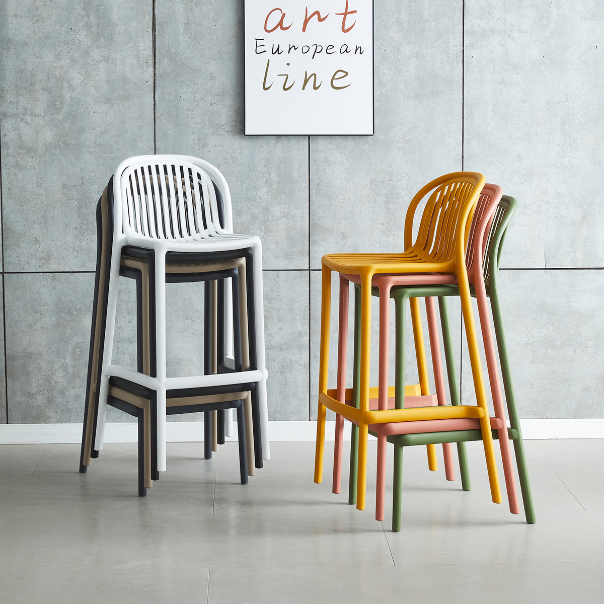 Bauhaus plastic stackable bar chair flare primary product view.