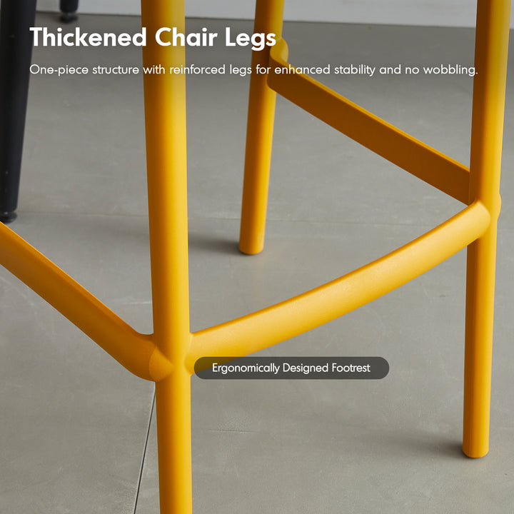 Contemporary plastic stackable bar chair flare in close up details.