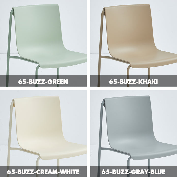 Contemporary plastic stackable dining chair buzz color swatches.