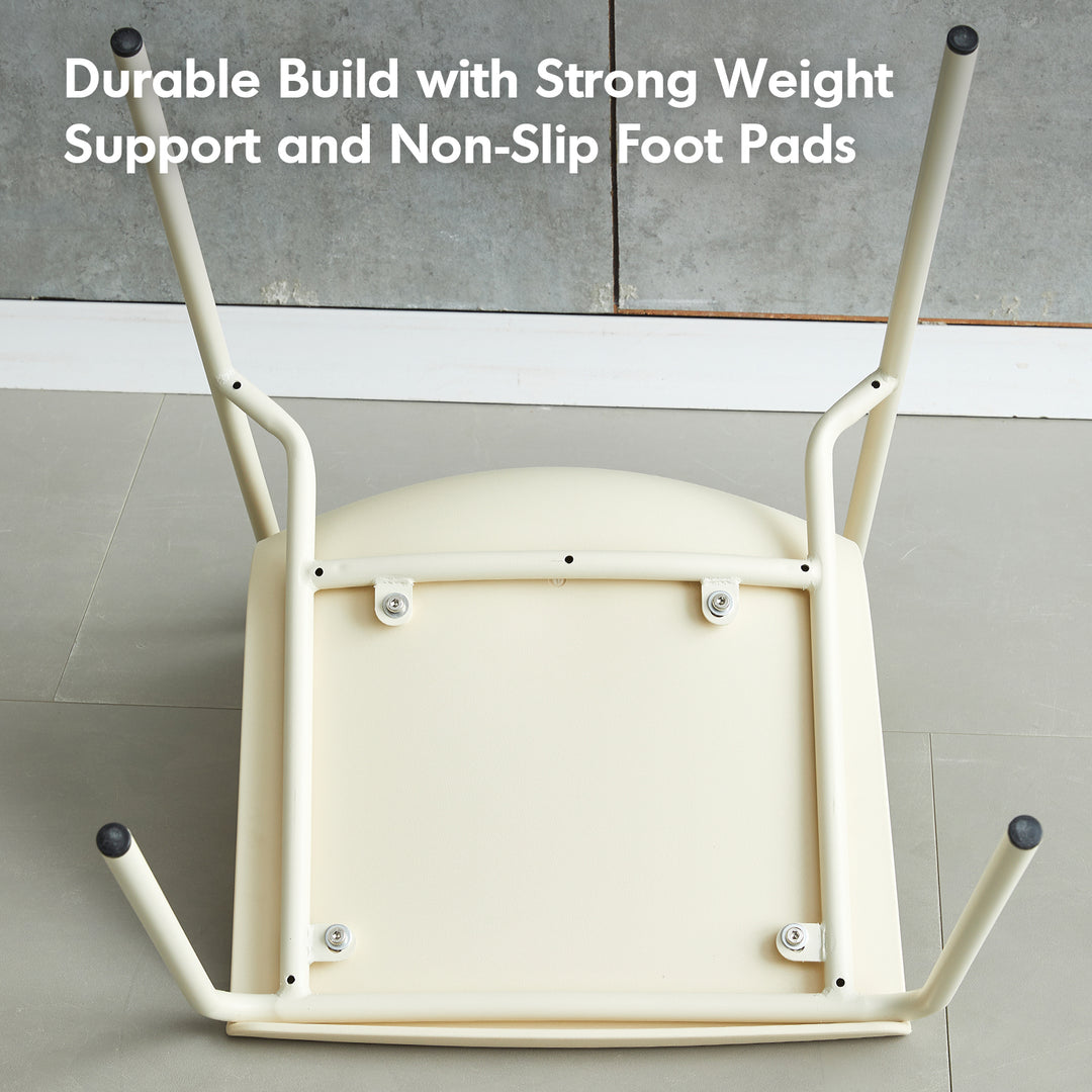 Contemporary plastic stackable dining chair buzz in details.