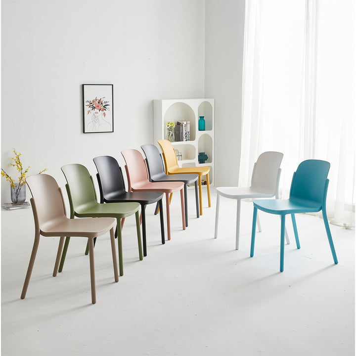 Contemporary plastic stackable dining chair glint layered structure.