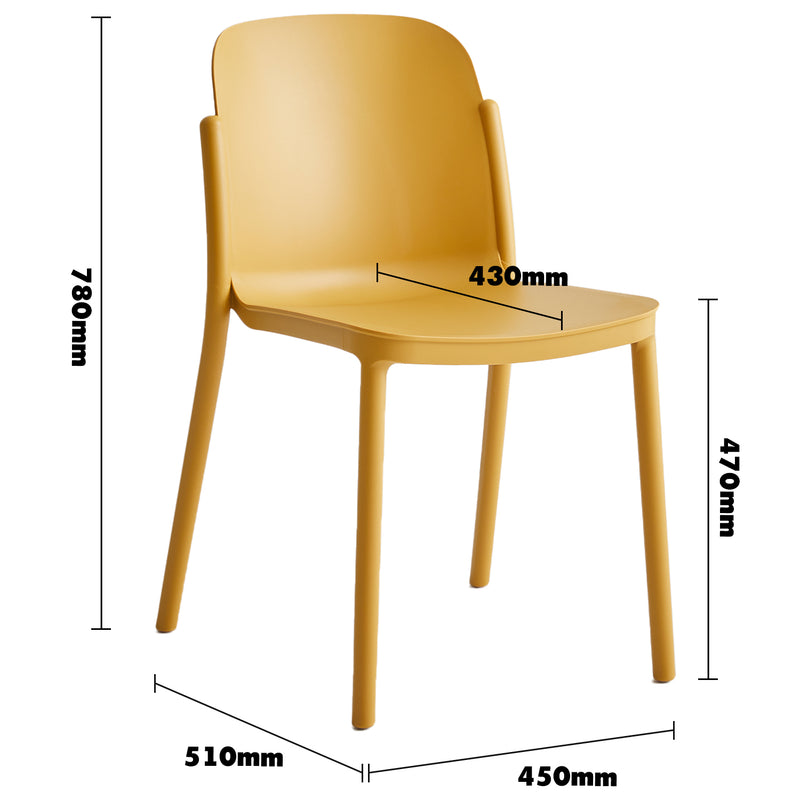 Bauhaus plastic stackable dining chair glint size charts.