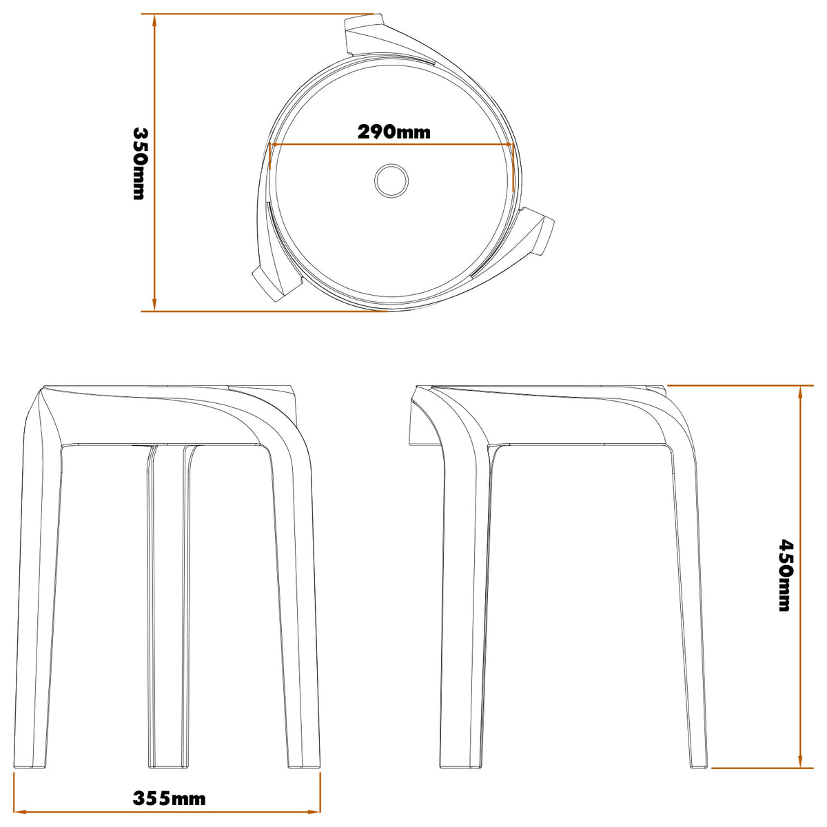 Modern plastic stackable dining stool 4pcs set whirl size charts.