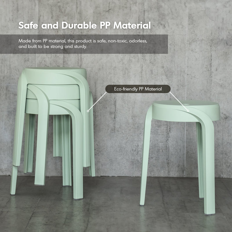 Modern plastic stackable dining stool 4pcs set whirl in details.