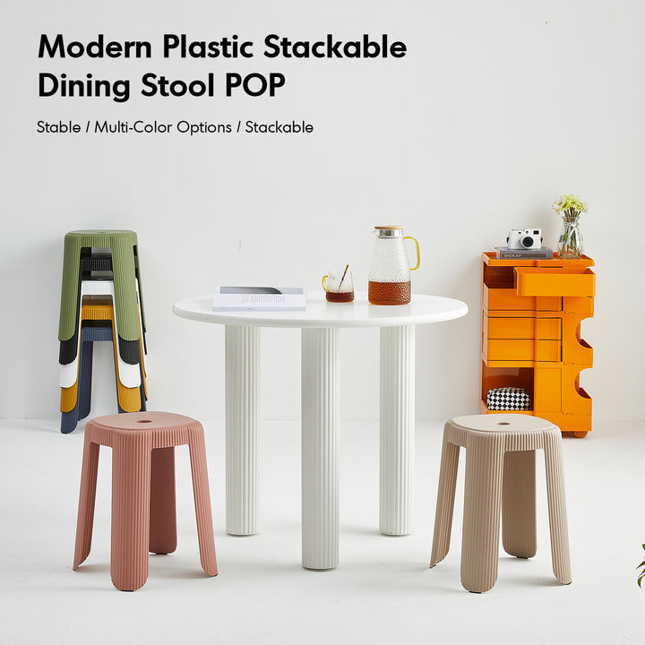 Contemporary plastic stackable dining stool pop material variants.