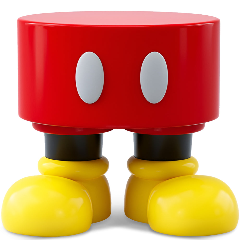 Contemporary resin side table stool mickey in white background.