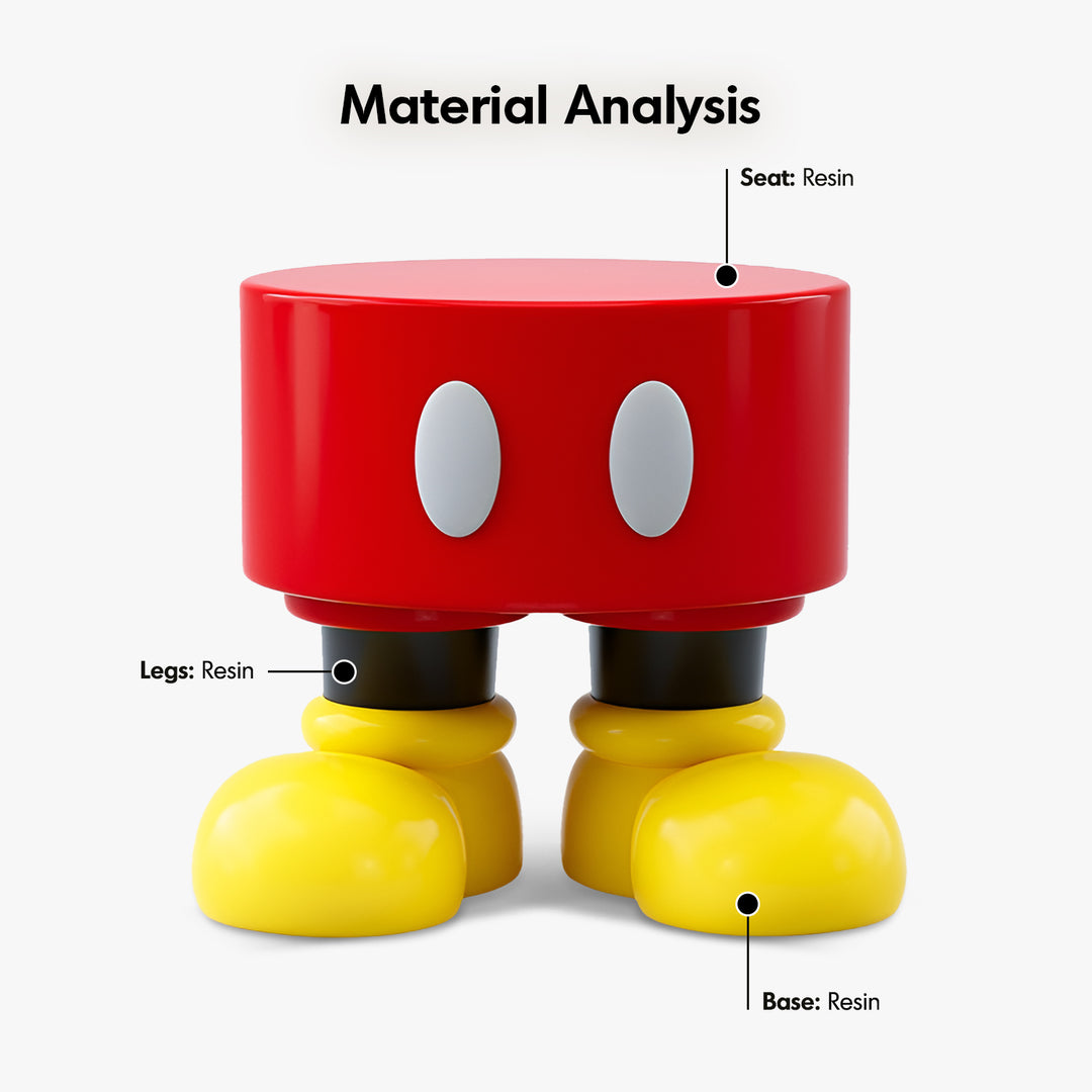 Modern resin stool mickey in panoramic view.