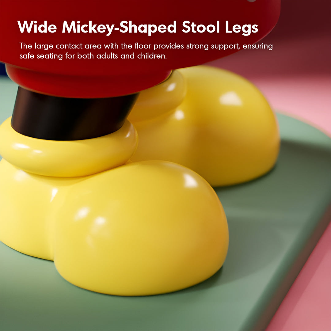 Modern resin stool mickey in close up details.