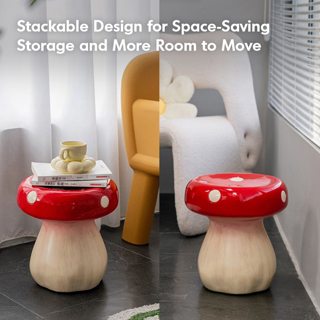 Modern resin stool mushroom in panoramic view.