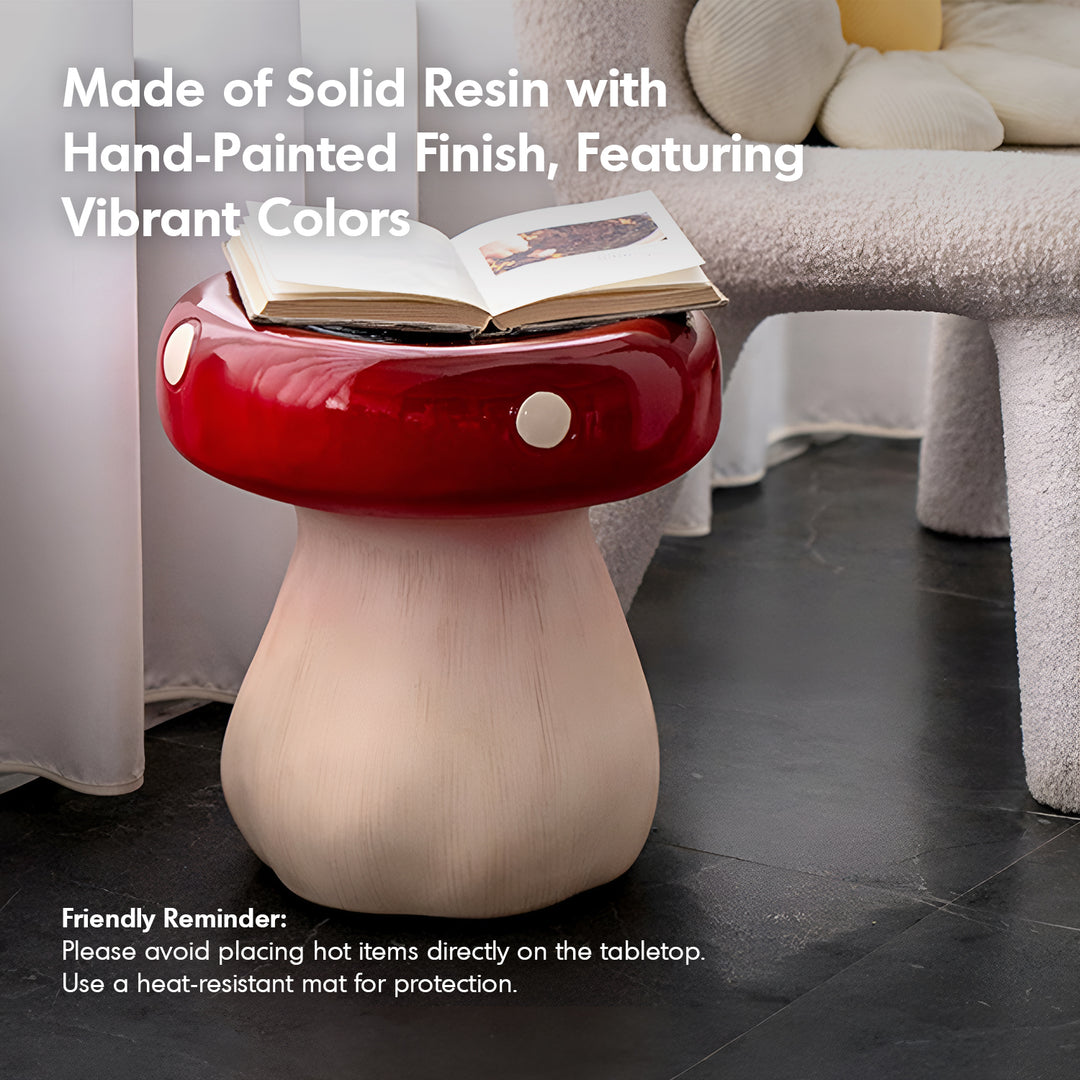 Modern resin stool mushroom in real life style.