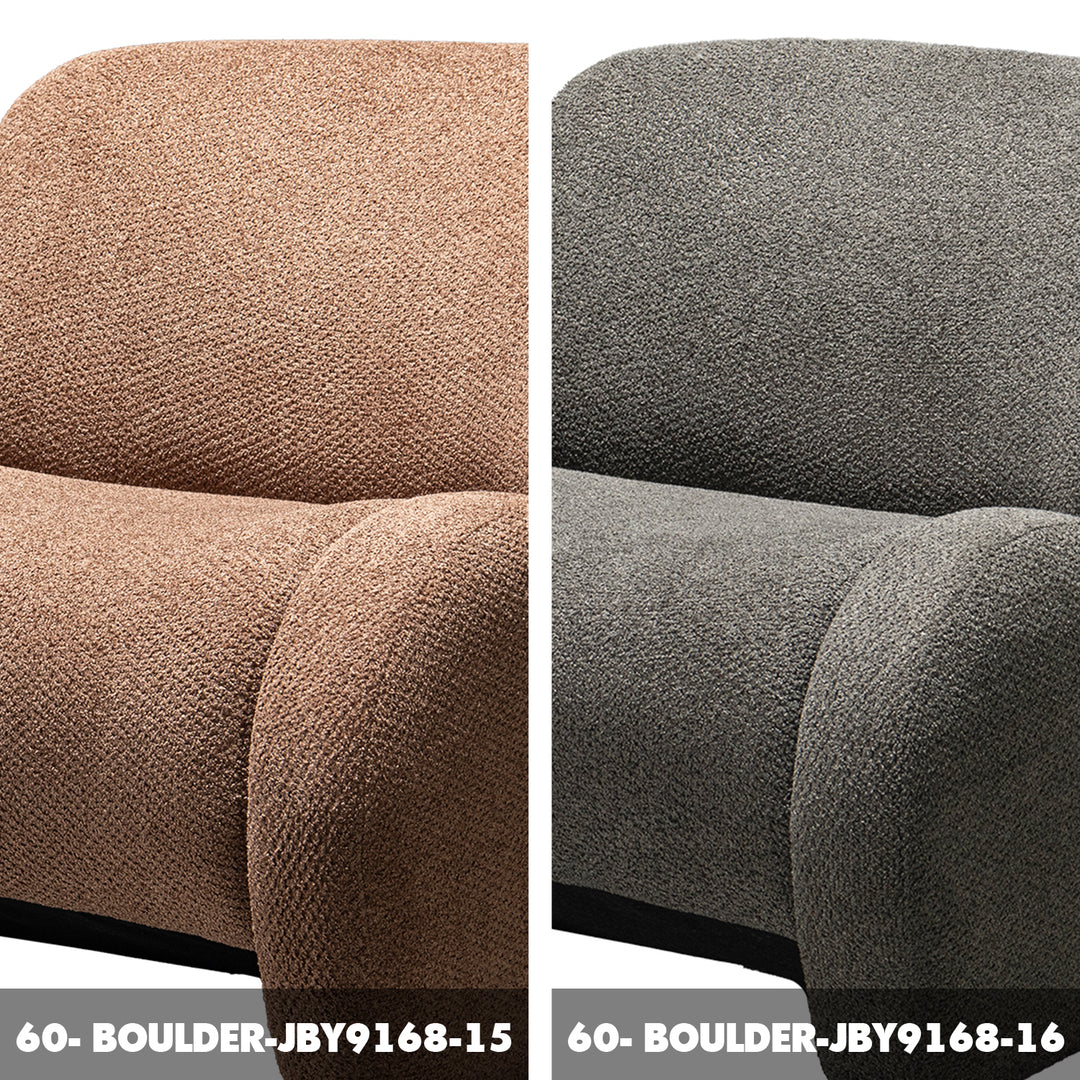 Modern sherpa fabric fabric 1 seater sofa boulder color swatches.