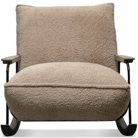 Cream sherpa fabric rocking chair 1 seater sofa cloudy in white background.