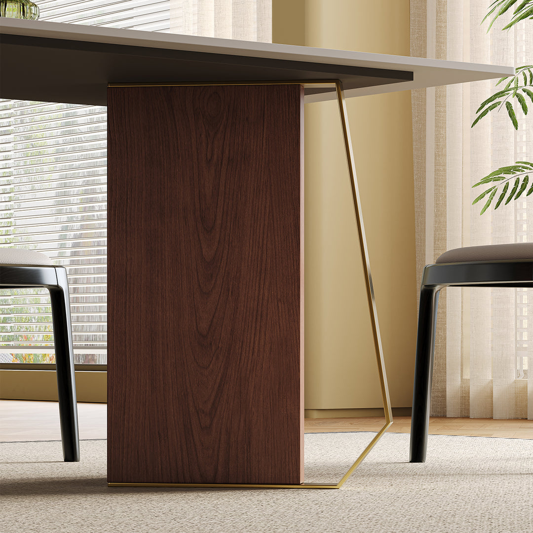 Modern sintered stone dining table axis in panoramic view.