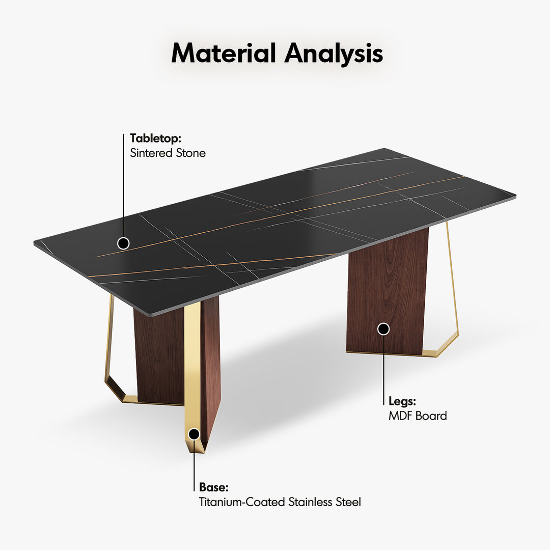 Modern sintered stone dining table axis in still life.