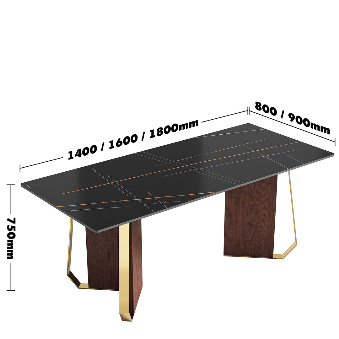 Modern sintered stone dining table axis size charts.