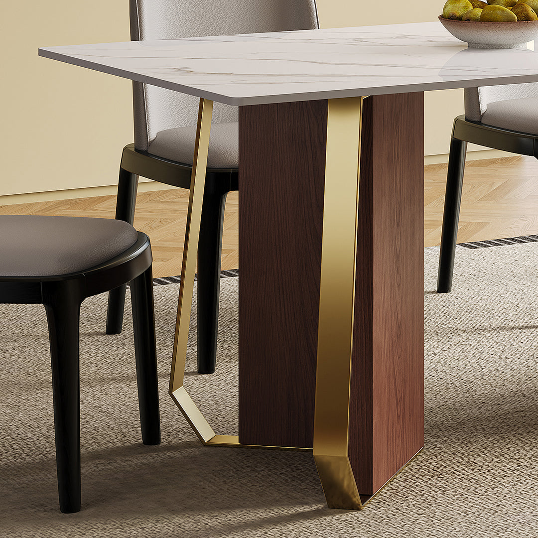 Modern sintered stone dining table axis with context.