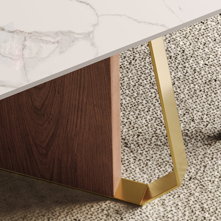 Modern sintered stone dining table axis in details.