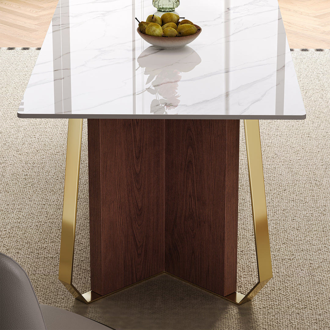 Modern sintered stone dining table axis in close up details.