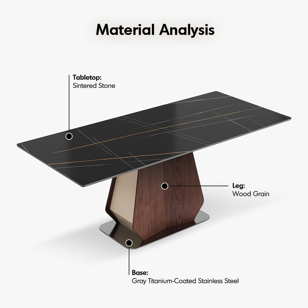 Modern sintered stone dining table beam in still life.