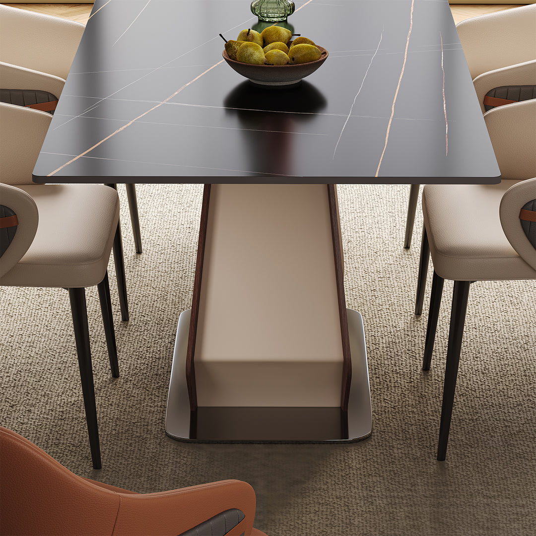 Modern sintered stone dining table beam in details.